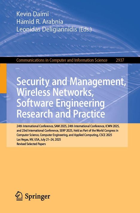 Titel: Security and Management, Wireless Networks, Software Engineering Research and Practice. Oben ist ein blauer Hintergrund. Unten steht: Springer, auf einem orangefarbenen Hintergrund.