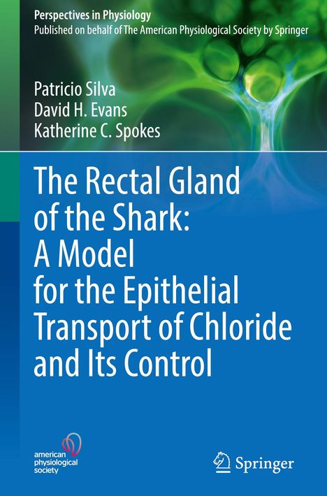Titel: "The Rectal Gland of the Shark: A Model for the Epithelial Transport of Chloride and Its Control". Abstrakte grüne Muster.