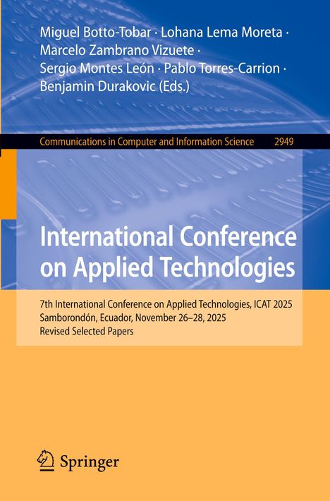 Titel: International Conference on Applied Technologies. Gelb-orangefarbiger Hintergrund mit Springer-Logo.