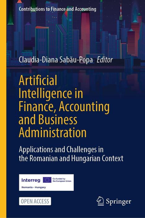 Titel: "Artificial Intelligence in Finance, Accounting and Business Administration". Skyline im Hintergrund.