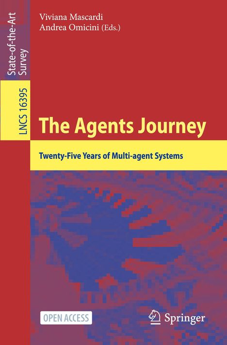 „The Agents Journey. Twenty-Five Years of Multi-agent Systems.“ Farbverlauf von Rot zu Blau, Springer-Logo.