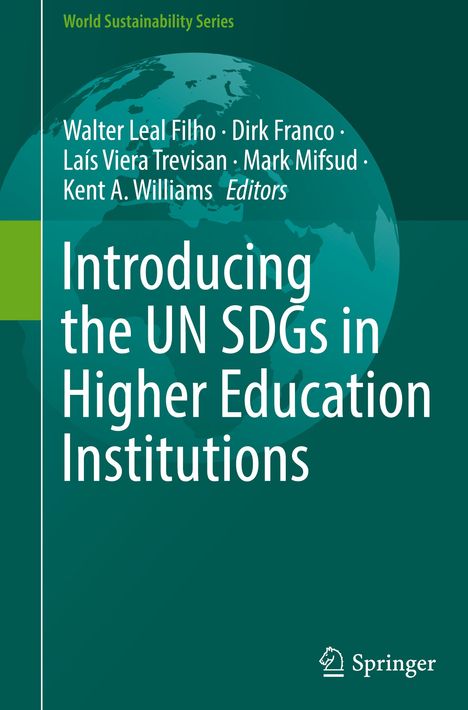„World Sustainability Series”, „Introducing the UN SDGs in Higher Education Institutions”, Erdkugel-Hintergrund, Springer-Logo.