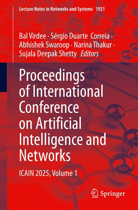Titel: Proceedings of International Conference on Artificial Intelligence and Networks. Hintergrund mit Molekülstruktur.