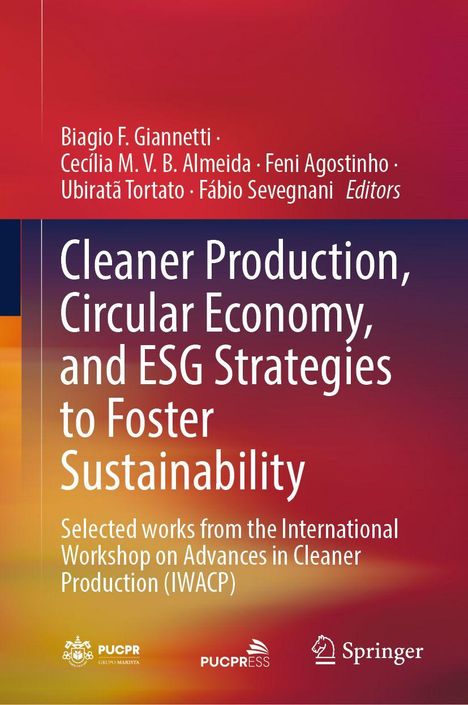 Titel: "Cleaner Production, Circular Economy, and ESG Strategies to Foster Sustainability". Roter und orangefarbener Hintergrund.