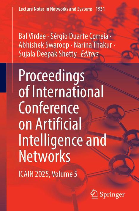 "Proceedings of International Conference on Artificial Intelligence and Networks, ICAIN 2025, Volume 5." Im Hintergrund ein Molekülmodell.