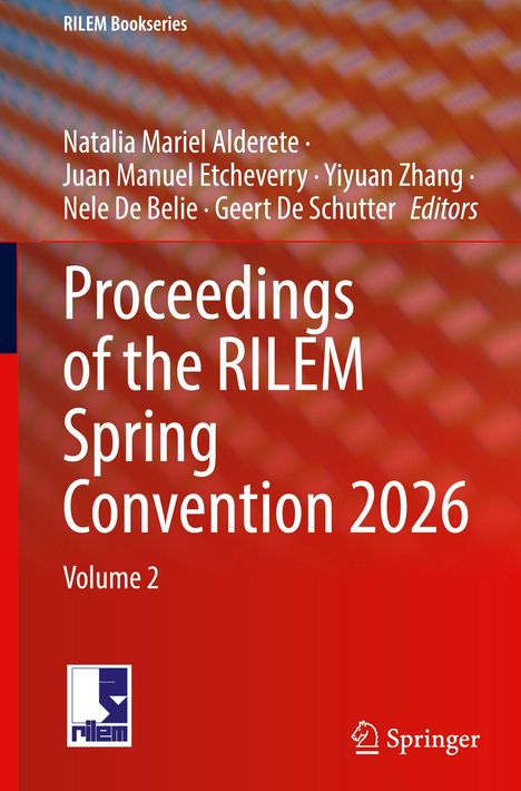 Buchtitel: "Proceedings of the RILEM Spring Convention 2026, Volume 2". Rotes, abstraktes Hintergrunddesign.