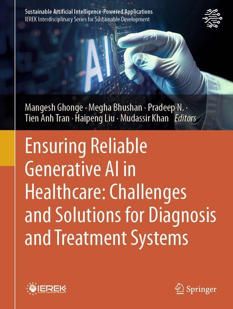 Titel: Ensuring Reliable Generative AI in Healthcare. Bild: Hand berührt AI-Hologramm.