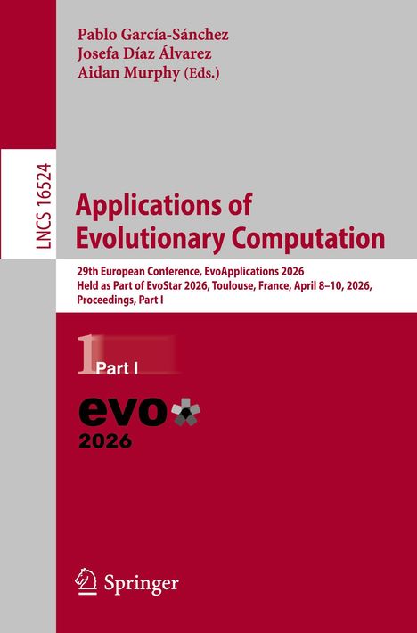 Buchtitel: "Applications of Evolutionary Computation", EvoApplications 2026, Springer, roter Hintergrund.