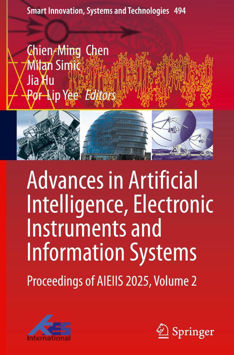 Advances in AI, Electronic Instruments and Information Systems. Gebäude und Satellitenschüsseln im Hintergrund.
