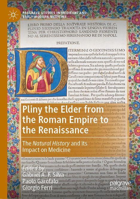 Titel: "Pliny the Elder from the Roman Empire to the Renaissance". Illustration mit verziertem Buchstaben "D".