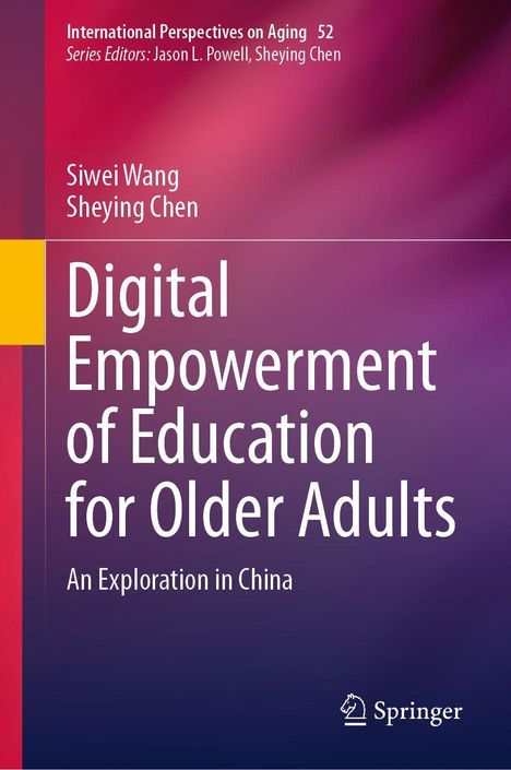 „Digital Empowerment of Education for Older Adults: An Exploration in China.“ Buchtitel auf lila Hintergrund.