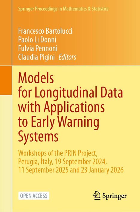 "Models for Longitudinal Data with Applications to Early Warning Systems." Orangener Hintergrund mit Buchdetails.