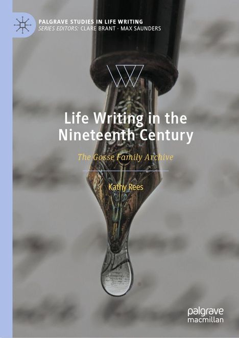 "Life Writing in the Nineteenth Century" von Kathy Rees. Illustration eines stilvollen Füllers, der eine Tinte abgibt.