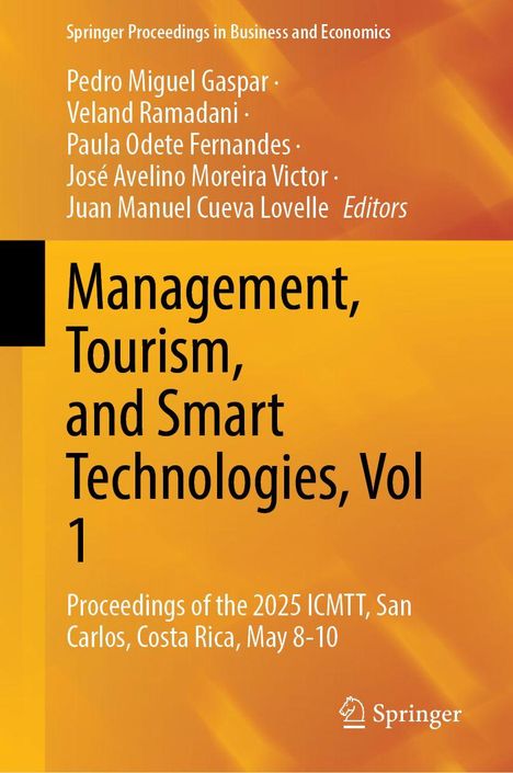 Buchtitel: "Management, Tourism, and Smart Technologies, Vol 1". Gelb-orange Hintergrund mit einem Springer-Logo.