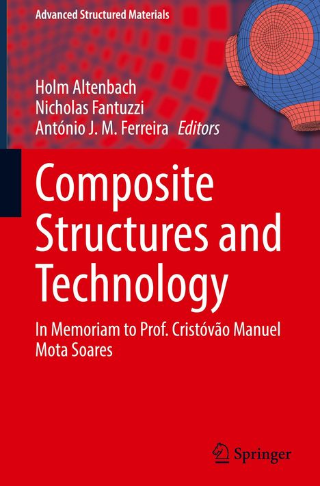 Titel: "Composite Structures and Technology". Widmung an Prof. Mota Soares. Name: Springer. Grafisches Muster in Rot und Blau.