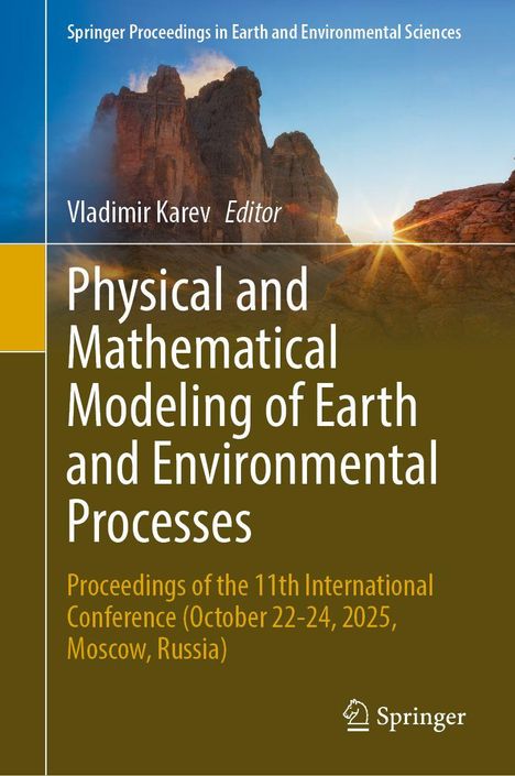 Text: "Vladimir Karev Editor. Physical and Mathematical Modeling of Earth and Environmental Processes." Hintergrund: Berge im Sonnenlicht.