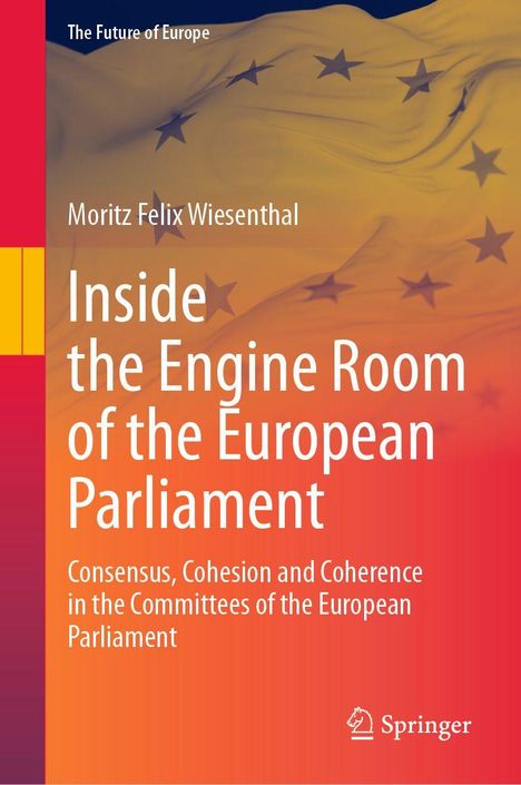 "Inside the Engine Room of the European Parliament" steht auf einer roten Flagge mit gelben Sternen.