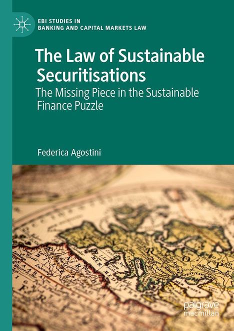 Text: "The Law of Sustainable Securitisations" oben, darunter Bildausschnitt einer alten Europakarte.