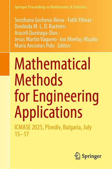 "Mathematical Methods for Engineering Applications", ICMASE 2025, Springer-Logo unten. Hellgelber Hintergrund.