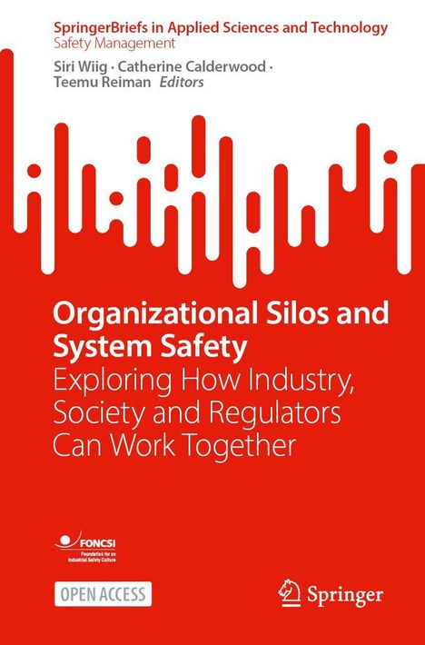 „Organizational Silos and System Safety“ in Weiß auf einem roten Hintergrund mit einem stilisierten Grafikmuster oben.