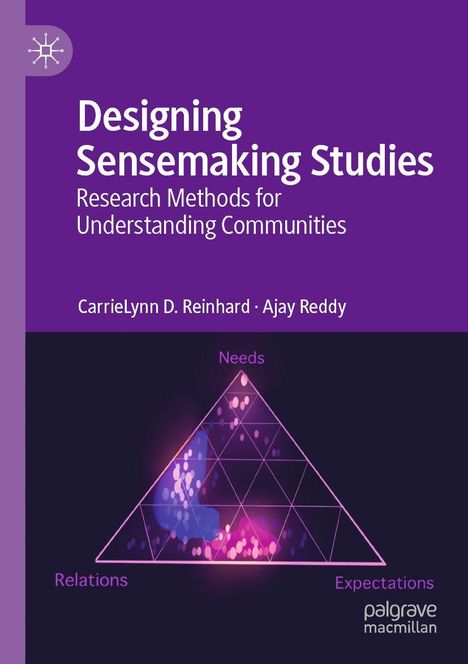 "Designing Sensemaking Studies: Research Methods for Understanding Communities." Autoren: CarrieLynn D. Reinhard, Ajay Reddy. Illustration zeigt ein farbenfrohes Dreieck.