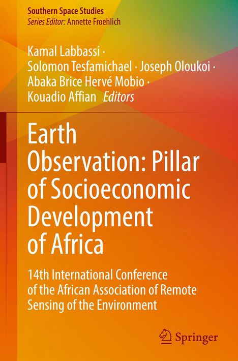Titel: "Earth Observation: Pillar of Socioeconomic Development of Africa". Buntes Design mit Verlagslogo unten.