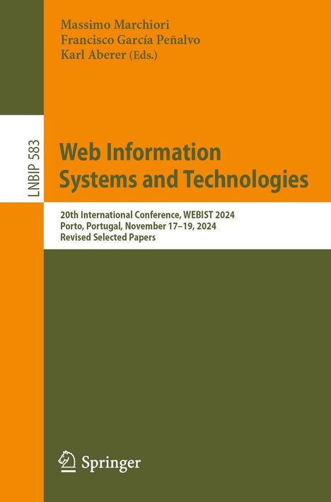 Buchcover mit Titel: "Web Information Systems and Technologies", Konferenzdetails und Namen der Herausgeber oben. Springer-Logo unten.