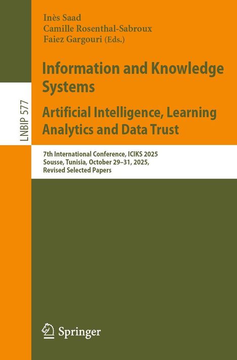 Titel: Informationen und Wissenssysteme. Untertitel: KI, Lernen, Analytik und Datenvertrauen. Springer-Logo unten.