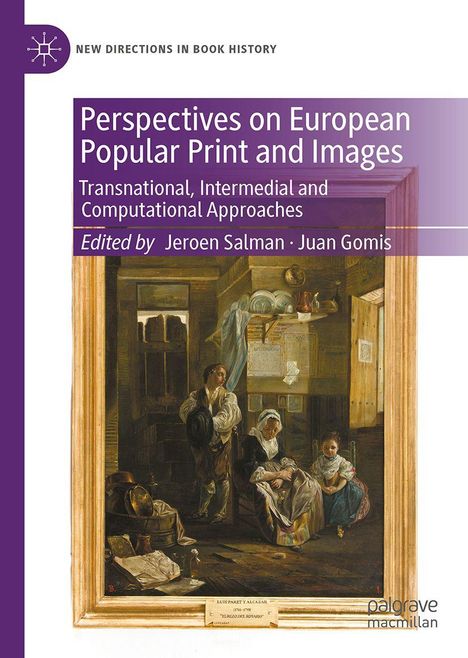 Titel: "Perspectives on European Popular Print and Images". Illustration eines Raumes mit Menschen.