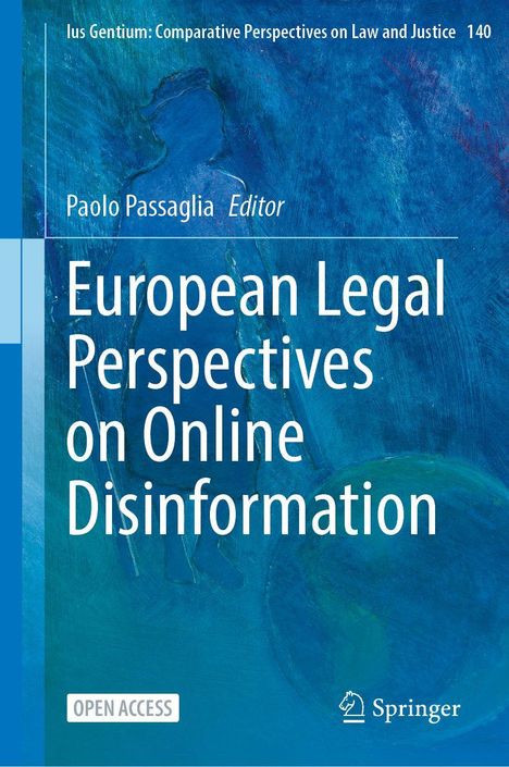 Titel: "European Legal Perspectives on Online Disinformation". Illustration in Blautönen zeigt eine schemenhafte Figur.
