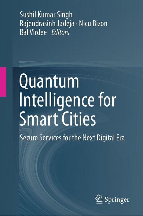 Text: "Quantum Intelligence for Smart Cities: Secure Services for the Next Digital Era." Blauer Hintergrund mit Springer-Logo.