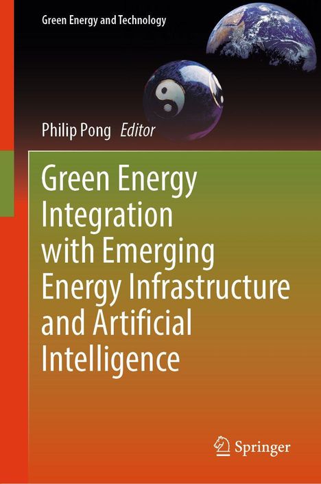 "Green Energy Integration with Emerging Energy Infrastructure and Artificial Intelligence" ist der Titel. Farbiges Design mit Yin-Yang-Symbol und Erde.