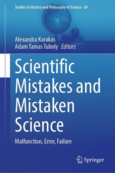 "Scientific Mistakes and Mistaken Science: Malfunction, Error, Failure." 
Blauer Hintergrund, Globus und Bücher.