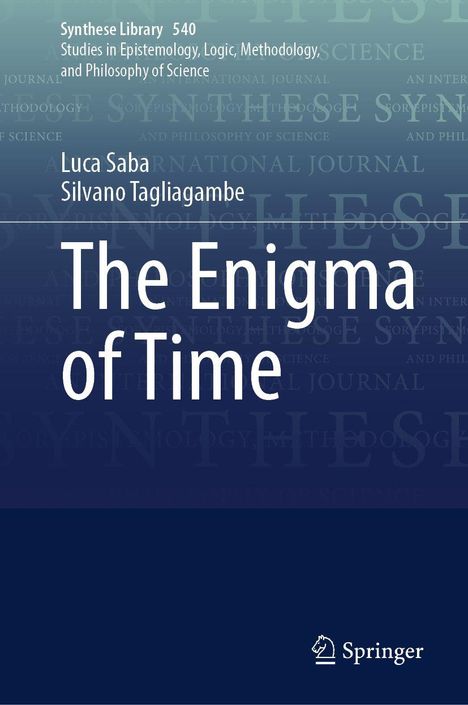 Text: "Synthese Library 540", "The Enigma of Time", "Luca Saba", "Silvano Tagliagambe". Logo: Springer. Hintergrund: Blau mit Text.
