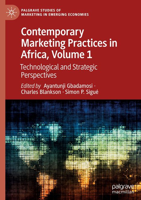 Text: "Contemporary Marketing Practices in Africa, Volume 1. Technological and Strategic Perspectives." Unten stilisiertes Weltkartenbild.
