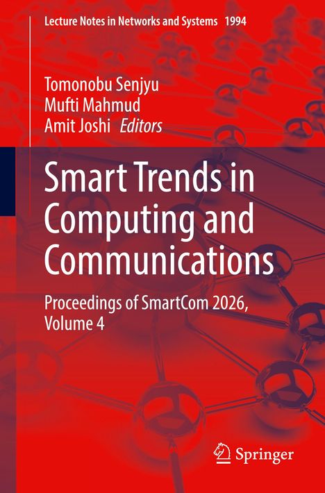 "Smart Trends in Computing and Communications. Hintergrund: rote Molekülstruktur, Springer-Logo unten rechts."