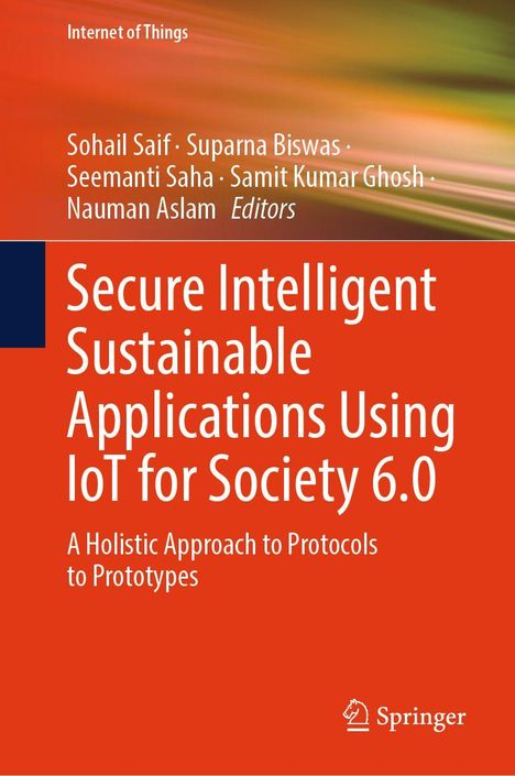 Secure Intelligent Sustainable Applications Using IoT for Society 6.0. Orange Hintergrund, Logo rechts unten.