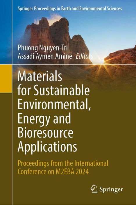 „Materials for Sustainable Environmental, Energy and Bioresource Applications“, Berglandschaft, Springer-Logo.