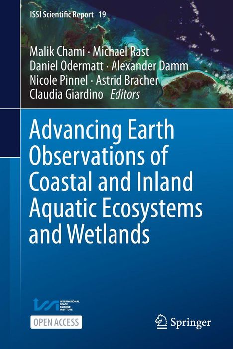 Titel: "Advancing Earth Observations of Coastal and Inland Aquatic Ecosystems and Wetlands". Autoren: Malik Chami u.a. Logos von ISSI und Springer.