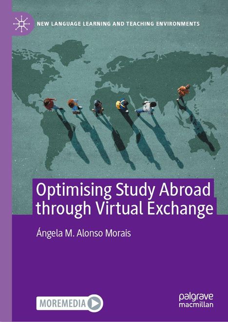 „Optimising Study Abroad through Virtual Exchange“ von Ángela M. Alonso Morais. Personen auf Weltkartenhintergrund.