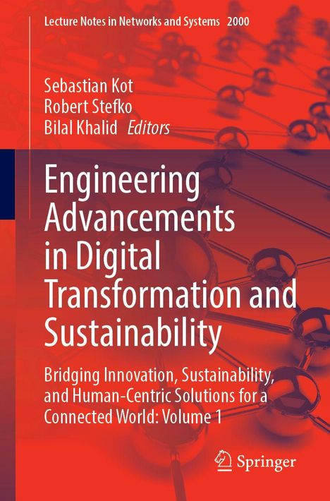"Lecture Notes in Networks and Systems 2000. Engineering Advancements in Digital Transformation and Sustainability. Rote Hintergrundgrafik."