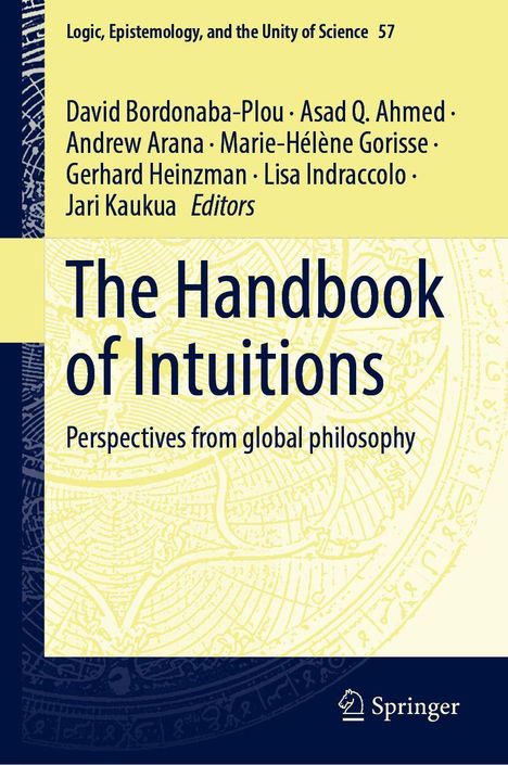 Das Cover zeigt: "The Handbook of Intuitions" mit Editoren und dem Springer-Logo, gelbes Design mit blauen Details.