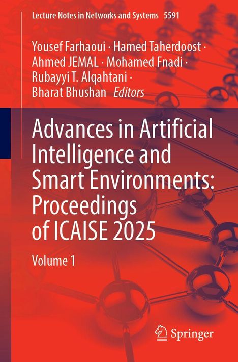 Titel: "Advances in Artificial Intelligence and Smart Environments". Hintergrund in Rot mit Molekülstruktur.