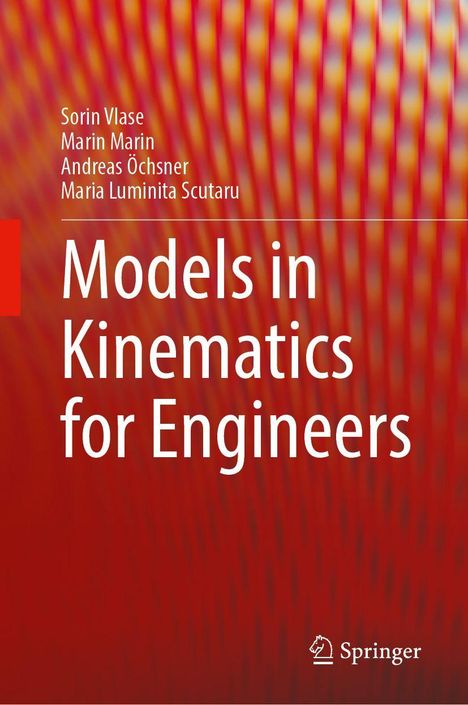 "Models in Kinematics for Engineers" steht auf einem rot-gelb gemusterten Hintergrund. Unten rechts ein Verlag-Logo.