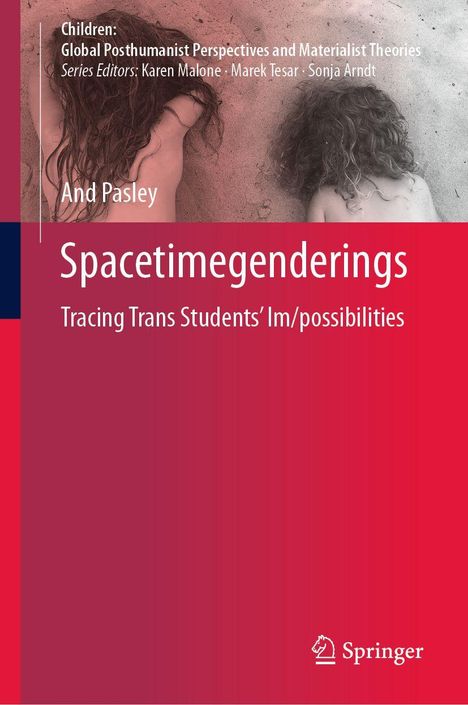 Titel: "Spacetimegenderings: Tracing Trans Students’ Im/possibilities". Bild von zwei Personen am Strand. Springer-Logo.