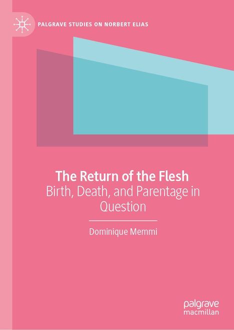 "The Return of the Flesh: Birth, Death, and Parentage in Question" von Dominique Memmi; rosa Hintergrund, blaues Rechteck.