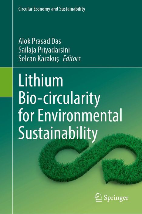 Ein Buchcover mit dem Titel: "Lithium Bio-circularity for Environmental Sustainability". Grünes Recycling-Symbol.