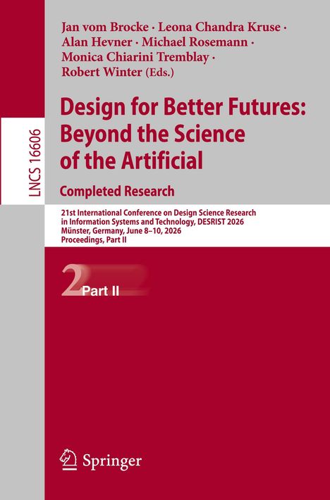 "Design for Better Futures: Beyond the Science of the Artificial. Rote und graue Buchcovergestaltung mit Springer-Logo."