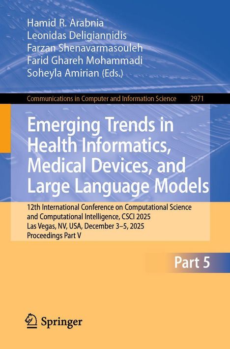 Titel: Emerging Trends in Health Informatics. Konferenz in Las Vegas, 2025. Gelb-blauer Hintergrund, Springer-Logo.
