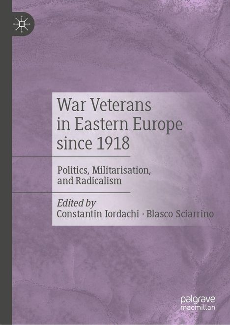 "War Veterans in Eastern Europe since 1918" in violetter Textur. Links oben ein stilisiertes Logo.